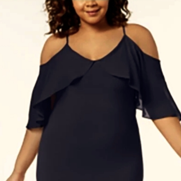 NY Collection Chiffon Cold Shoulder Maxi Dress in Black Sz L NWT - Picture 2 of 14